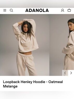 Adanola Loopback Henley Pullover Sweatshirt Hoodie Oatmeal Melange LNWOT